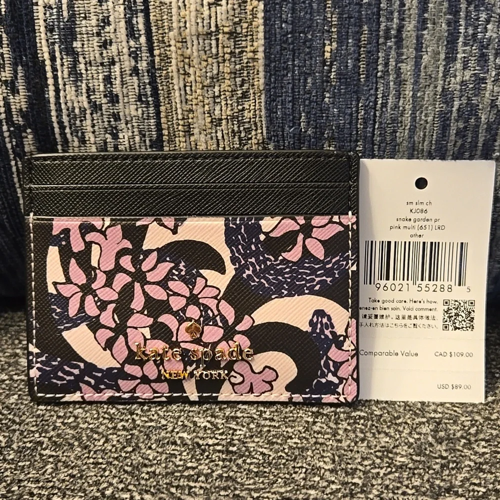 Kate Spade snake garden print pink multi cardholder